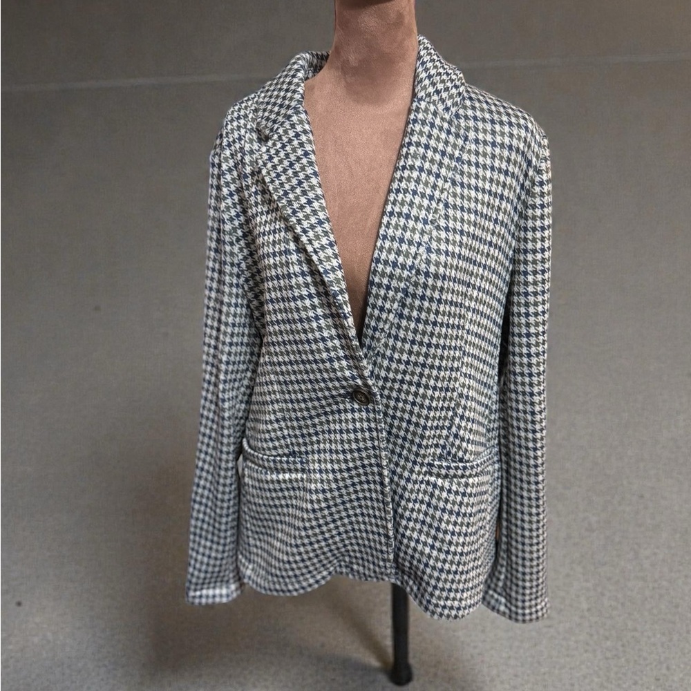 Lands' End Black and White Houndstooth Blazer PTP 22” Length 26”